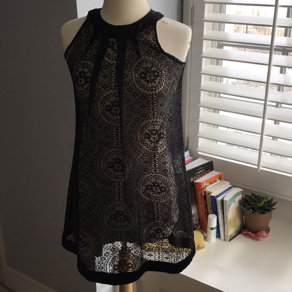 Floral black lace layered dress